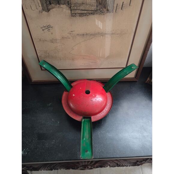 Vintage 1940s Metal Christmas Tree Stand Red & Green Adjustable Mid Century - Picture 8 of 8